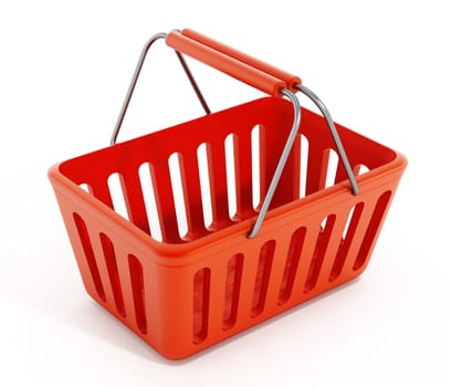 Empty shopping basket with percentage icon isolated on white background