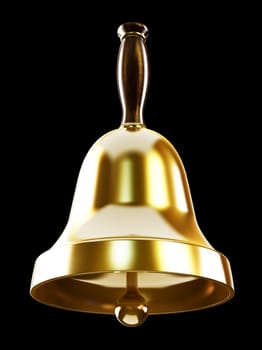 Gold school bell isolated on black background