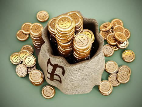 Bag of gold isolated on white background