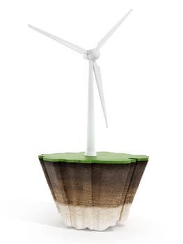 Wind turbines on the grass isolated on white background