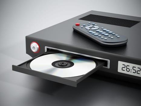 Blu-ray player with open disc tray and remote controller