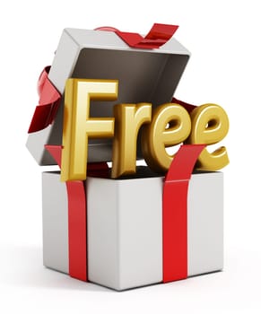 Free word inside half open gift package isolated on white background