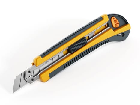 Yellow box cutter isolated on white background