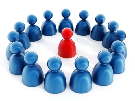 Group of people with a red colored leader