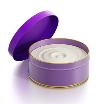 Moisturizer cream in purple container isolated on white background