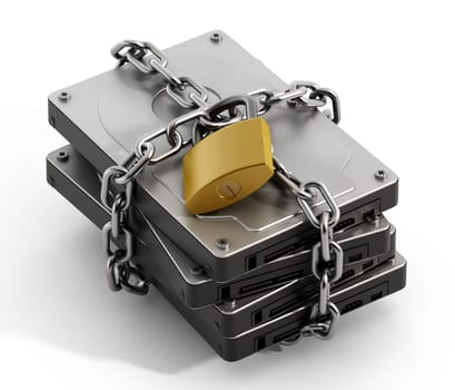 Hard drive wrapped with chain and secured with a padlock