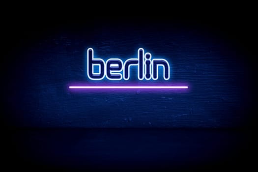 Berlin - blue neon announcement signboard