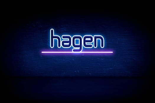 Hagen - blue neon announcement signboard