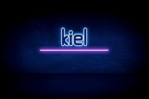 Kiel - blue neon announcement signboard