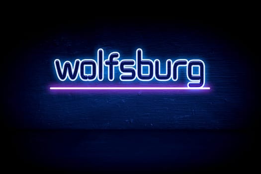 Wolfsburg - blue neon announcement signboard