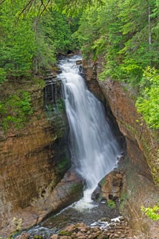 Secluded Waterfall in the North Woods at Miners Falls in Pictured Rocks National Lakeshore in Michigan