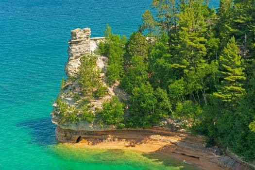 Colorful Rocks and Water on the Great Lakes at the Miners Castle on Lake Superior in Pictured Rocks National Lakeshore in Michigan