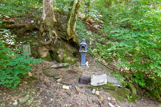 Neberdzhaevskaya, Russia - July 24, 2021: One of the sources of the complex of springs "Holy handle"" in the Krymsky district of the Krasnodar Territory, not far from the village of Neberdzhaevskaya"