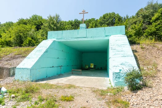 Neberdzhaevskaya, Russia - July 24, 2021: One of the sources of the complex of springs "Holy handle"" in the Krymsky district of the Krasnodar Territory, not far from the village of Neberdzhaevskaya"