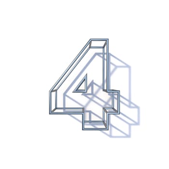 Steel wire frame font Number 4 FOUR 3D render illustration isolated on white background