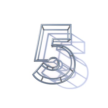 Steel wire frame font Number 5 FIVE 3D render illustration isolated on white background