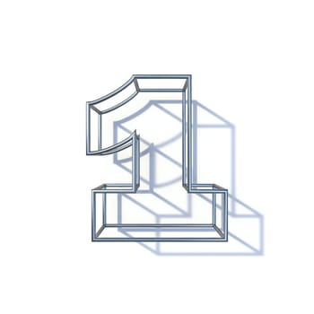 Steel wire frame font Number 1 ONE 3D render illustration isolated on white background