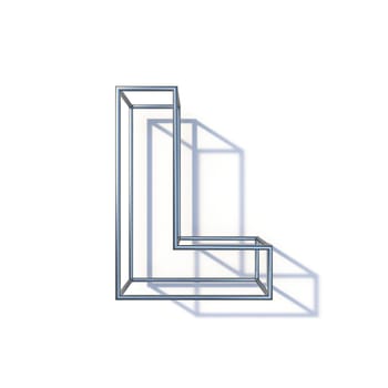 Steel wire frame font Letter L 3D render illustration isolated on white background