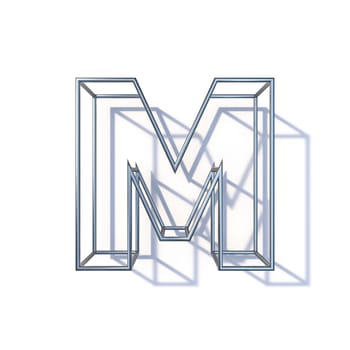Steel wire frame font Letter M 3D render illustration isolated on white background