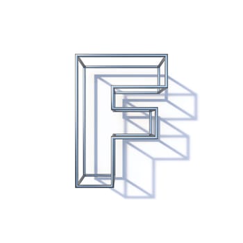 Steel wire frame font Letter F 3D render illustration isolated on white background