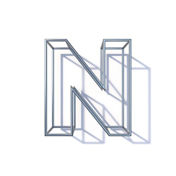 Steel wire frame font Letter N 3D render illustration isolated on white background