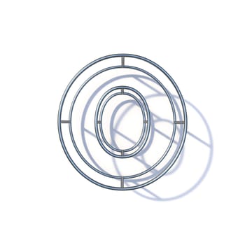 Steel wire frame font Letter O 3D render illustration isolated on white background