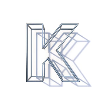 Steel wire frame font Letter K 3D render illustration isolated on white background