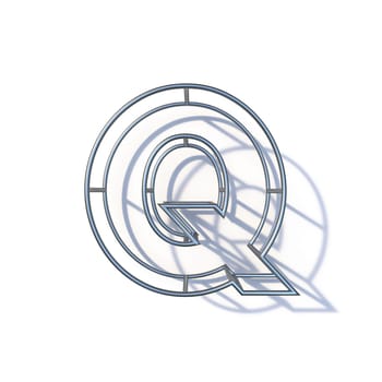 Steel wire frame font Letter Q 3D render illustration isolated on white background