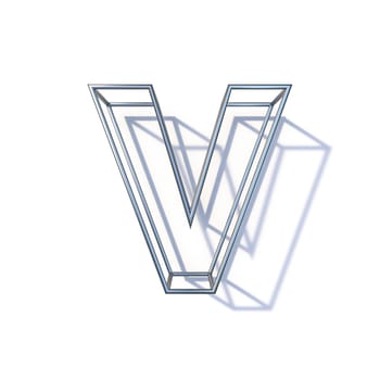 Steel wire frame font Letter V 3D render illustration isolated on white background