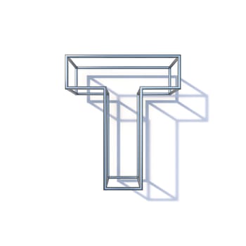 Steel wire frame font Letter T 3D render illustration isolated on white background