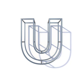 Steel wire frame font Letter U 3D render illustration isolated on white background