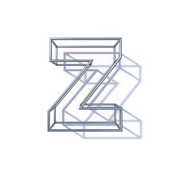Steel wire frame font Letter Z 3D render illustration isolated on white background