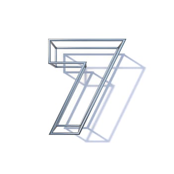 Steel wire frame font Number 7 SEVEN 3D render illustration isolated on white background