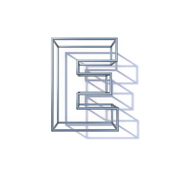 Steel wire frame font Letter E 3D render illustration isolated on white background