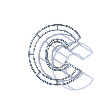 Steel wire frame font Letter C 3D render illustration isolated on white background