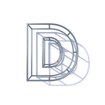 Steel wire frame font Letter D 3D render illustration isolated on white background