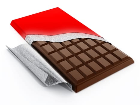 Brown milk chocolate bar isolated on white background
