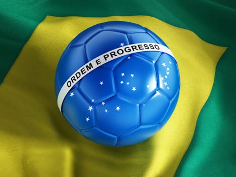 Blue soccer ball on Brazil flag.