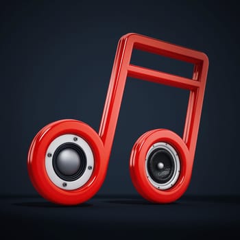 Musical note with speakers isolated on black background