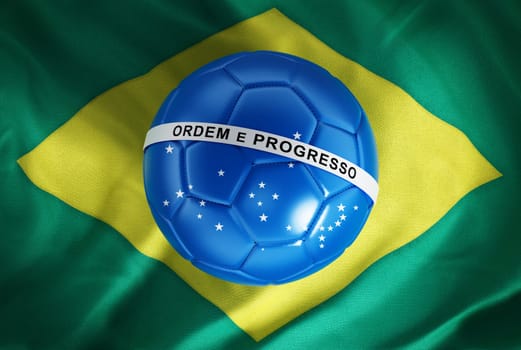 Blue soccer ball on Brazil flag.