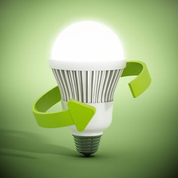 Arrows around eco griendly lightbulb isolated on white background.