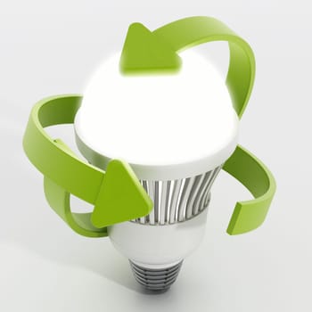 Arrows around eco griendly lightbulb isolated on white background.