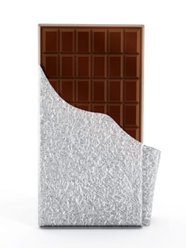 Brown milk chocolate bar isolated on white background