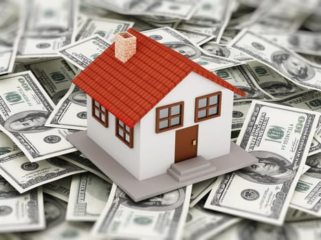House standing on 100 dollar pile