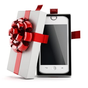 Smartphone inside giftbox isolated on white background