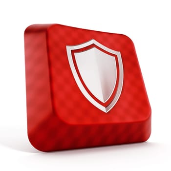 Shield icon on red computer key isolated on white background