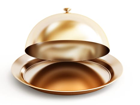 Gold serving plate isolated on white background