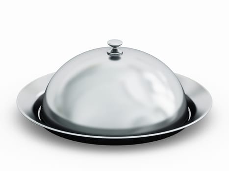 Silver serving plate isolated on white background