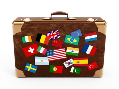 Country flags on suitcase isolated on white background.