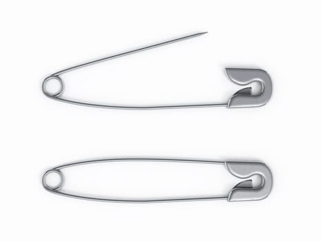 Open and closed safety pin isolated on white background
